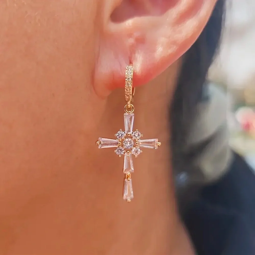 14k Gold Plated Cross Earrings